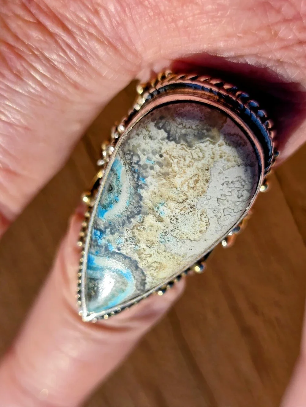 Custom-Made Dyed Crazy Lace Ring In 925 Sterling Silver W Gold Vermeil (7)